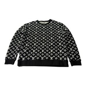 Louis Vuitton Full Monogram Jacquard Crewneck Sweater Black White XL Italy